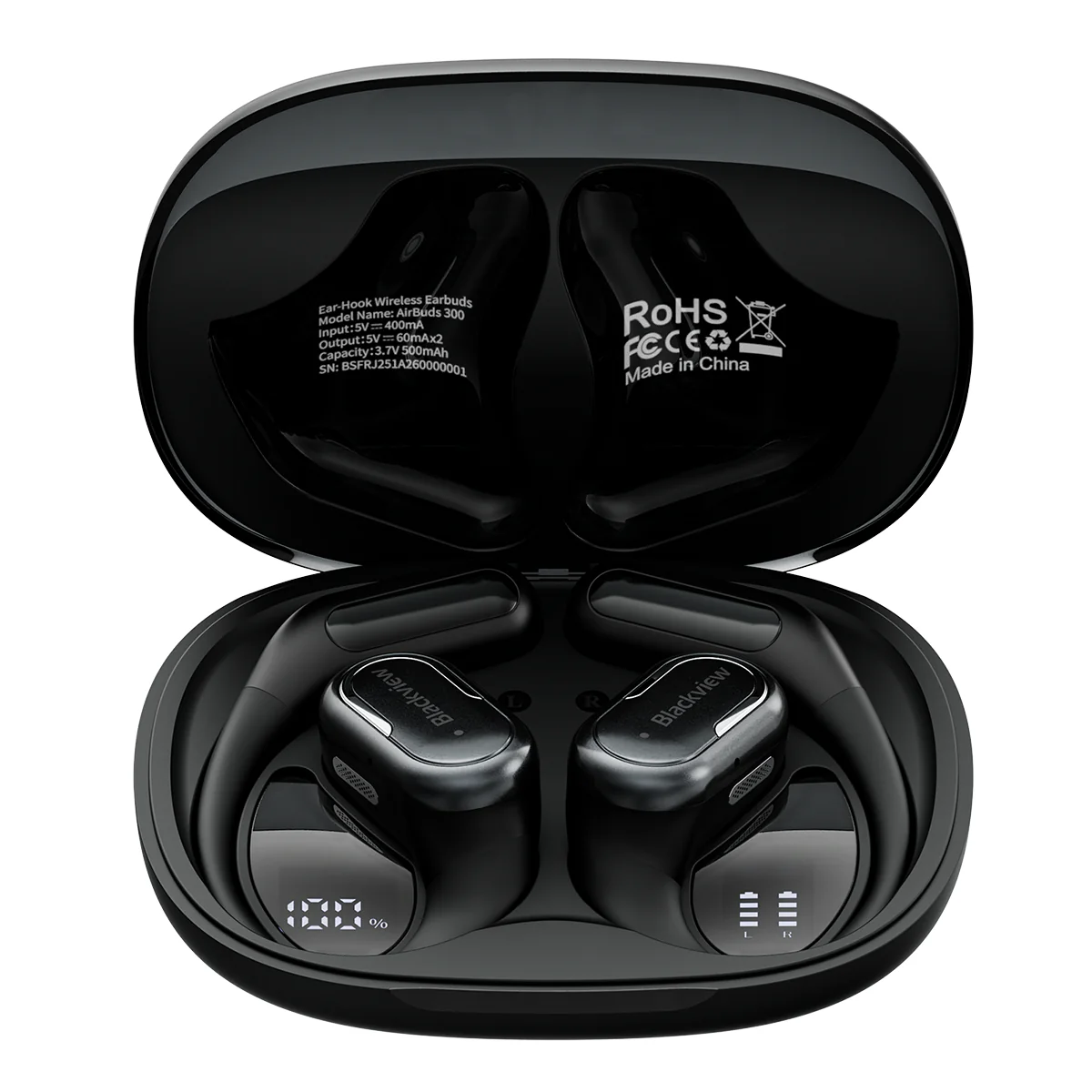 Blackview AirBuds 300 IPX5 Waterproof Smart Digital Power Display ENC Noise Cancellation Microphone Bluetooth 6.0 Open-ear OWS Earbuds